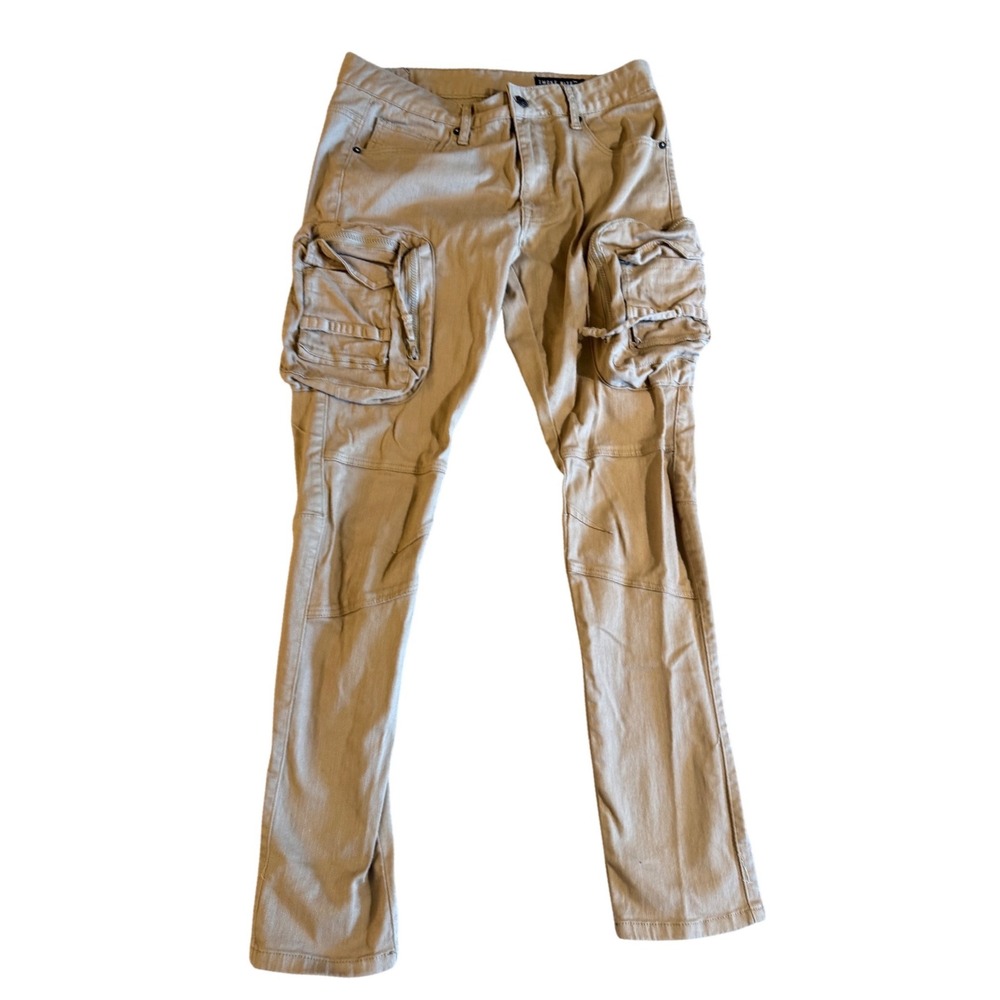 Smoke Rise Mens 32x32 Khaki Tan Tactical Multi Pocket Slim Cargo Pants Street